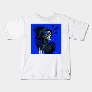 BLUE GIRL IN ARTIFICIAL LANDSCAPE IMAGINATION ECOPOP ART Kids T-Shirt